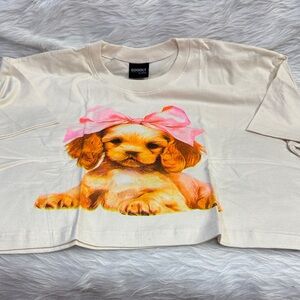 Cream T-Shirt with Puppy and Pink Bow